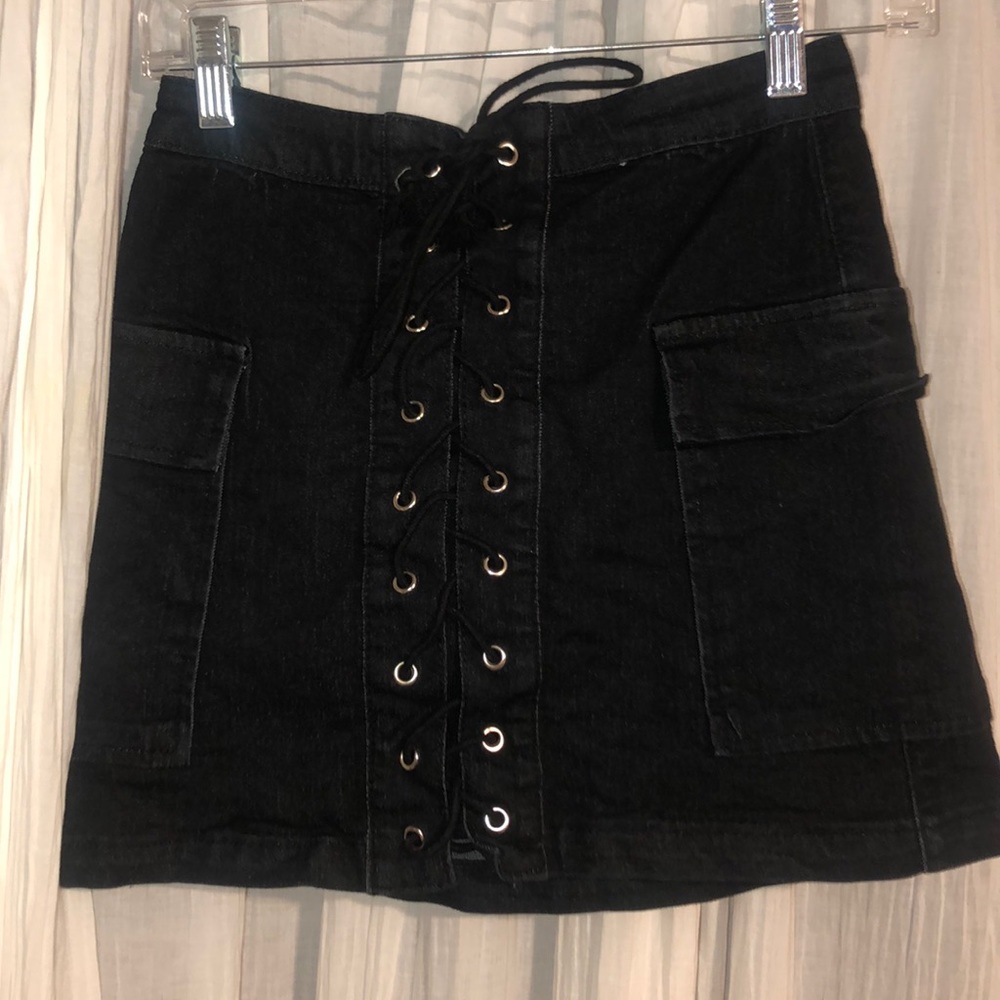 Black Jean Skirt with a tie up embellishment